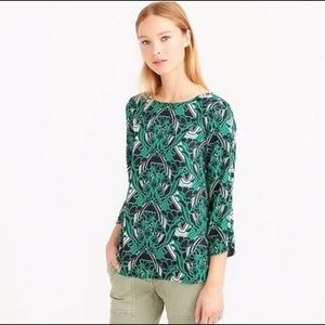J. Crew Green and Black Print Top